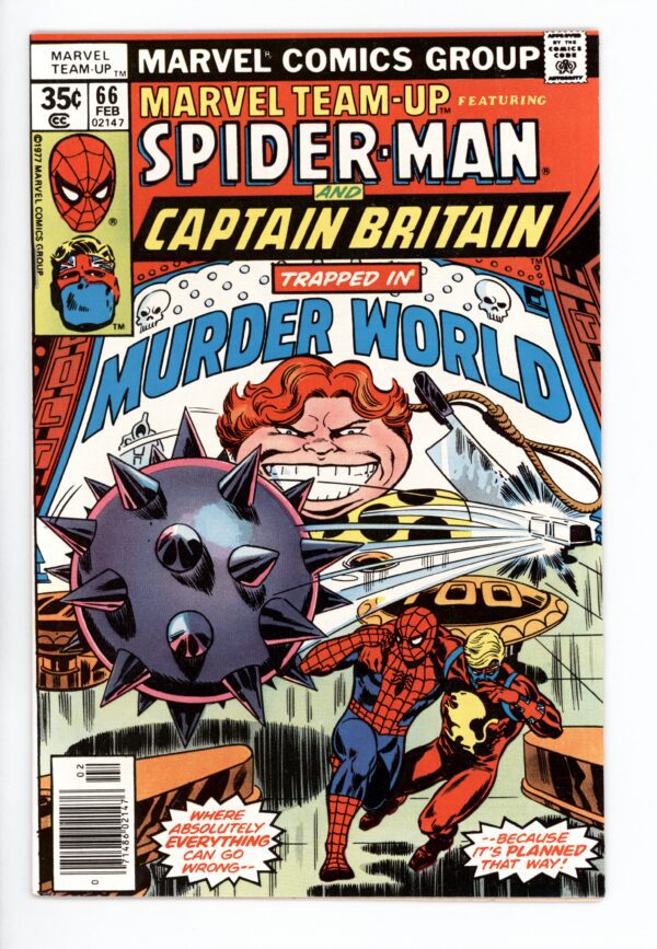 Spider-Man and Captain Britain in Murderworld.