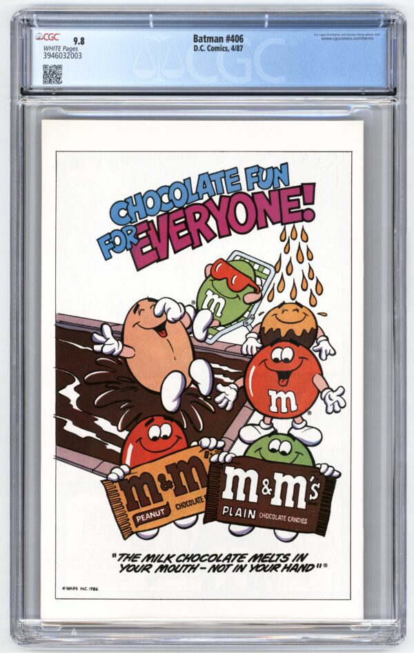 M&M's ad in Batman #406 comic.