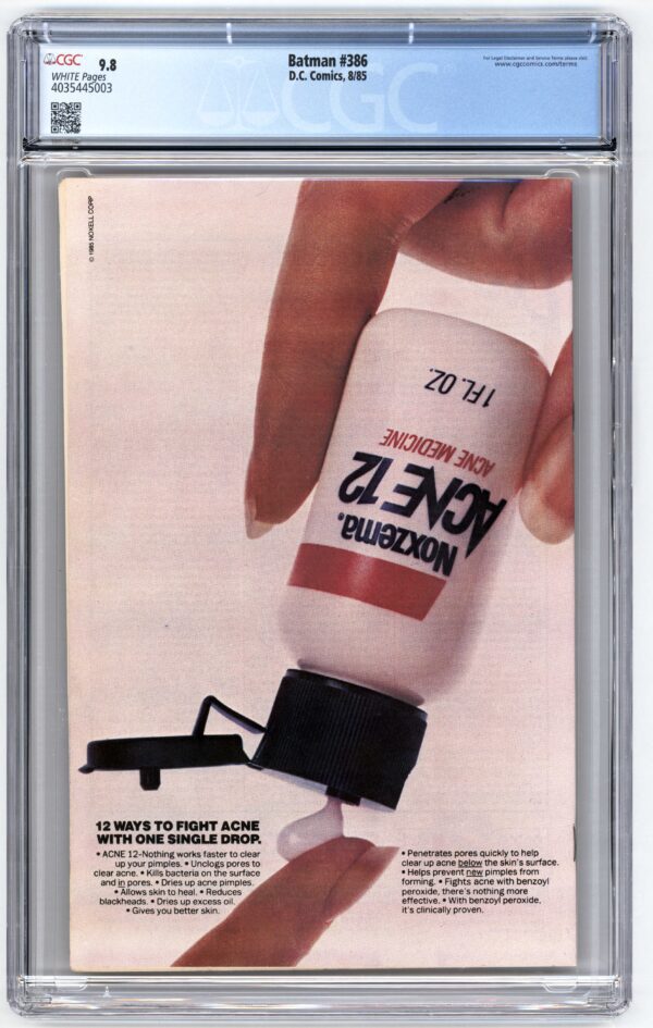 Batman #386 comic with acne medicine ad.