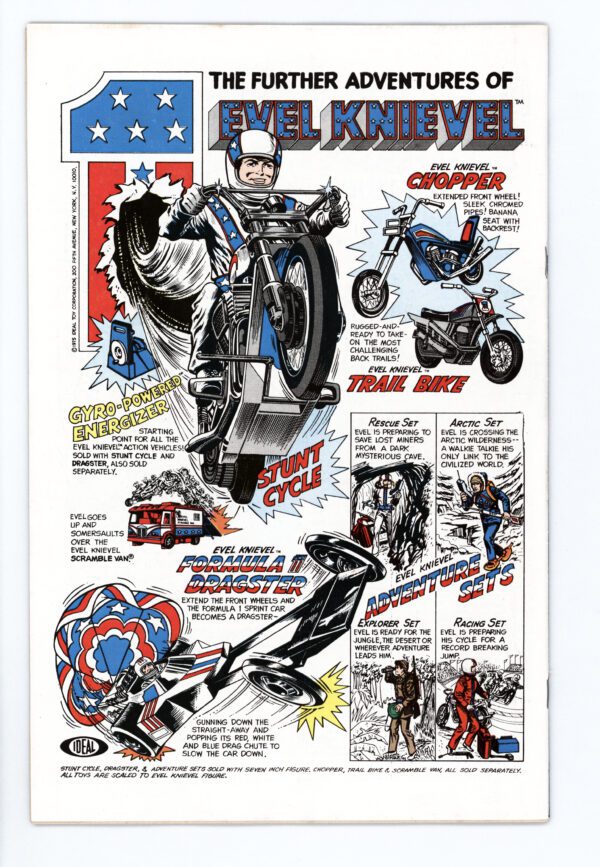 Evel Knievel action figure toy ad.