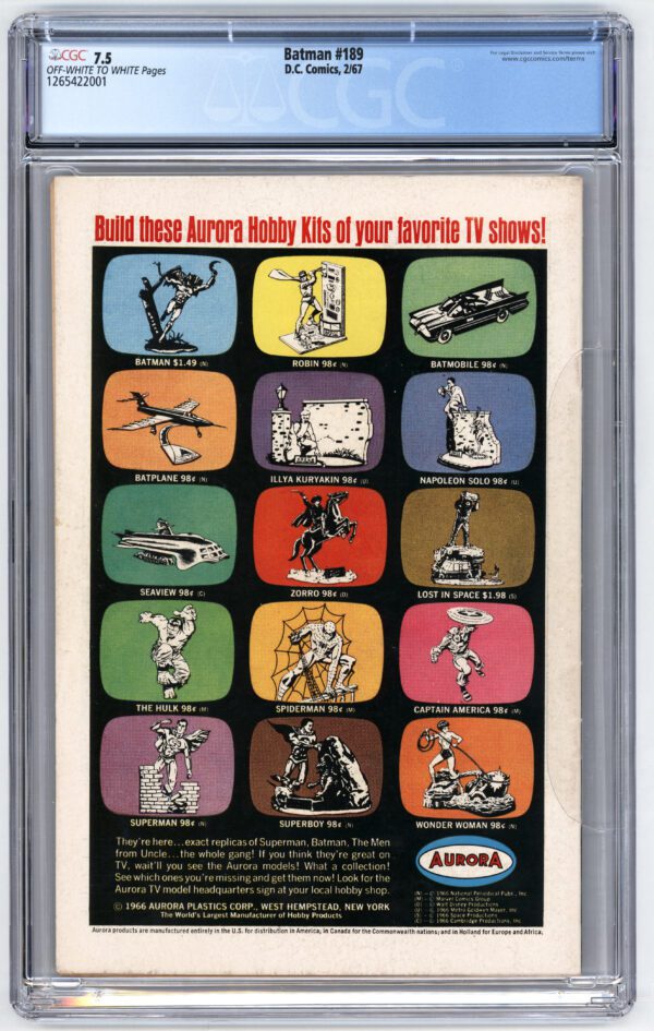 Batman #189 Aurora hobby kits ad.