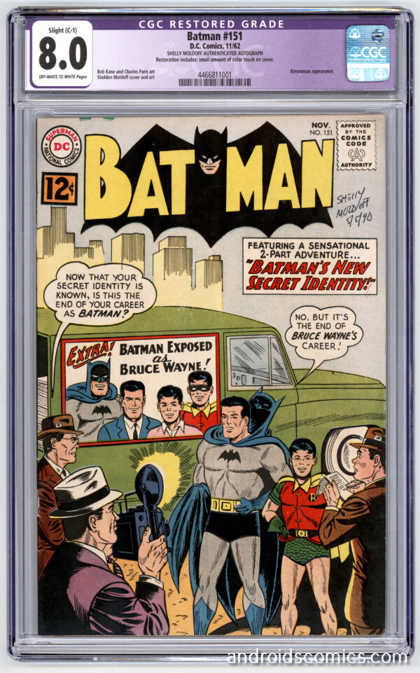 Batman #151 <br> CGC 8.0 <br> Shelly Moldoff Authenticated Autograph